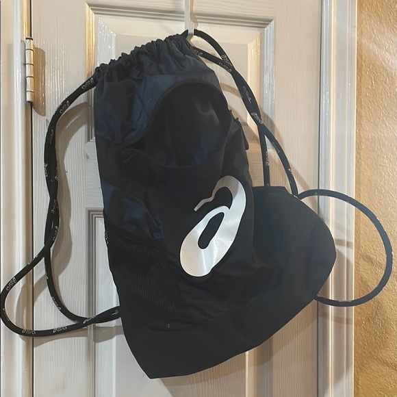 Black Drawstring Backpack with White Logo - Picture 1 of 5